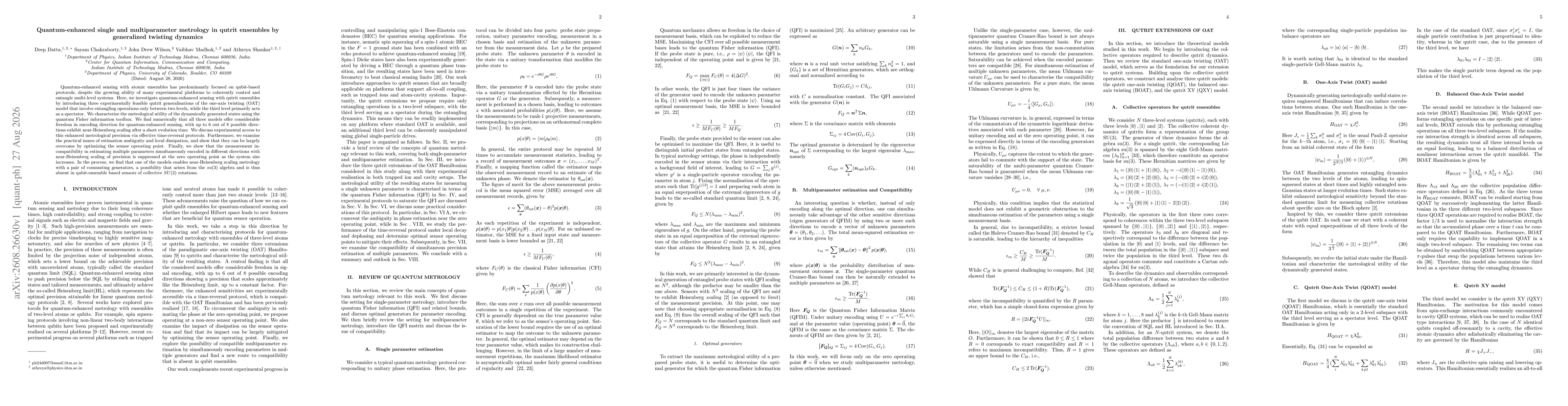 Thumbnail for Quantum-enhanced single and multiparameter metrology in qutrit ensembles by generalized twisting dynamics