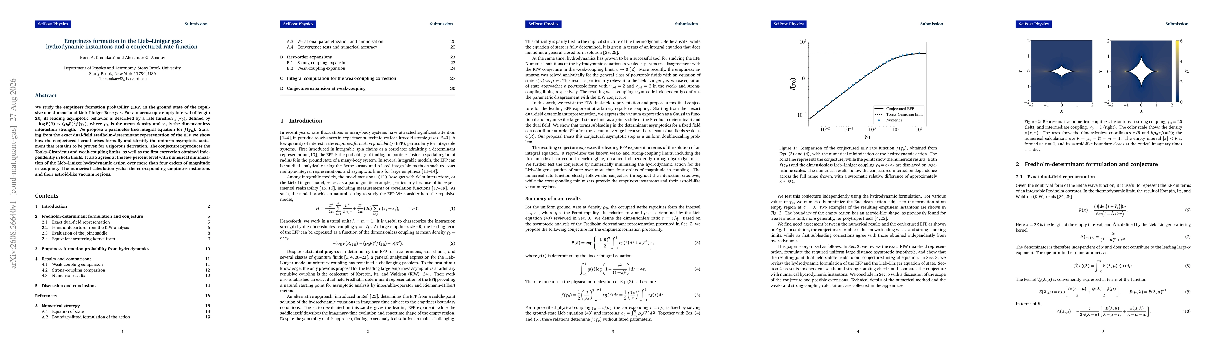 Thumbnail for Emptiness formation in the Lieb-Liniger gas: hydrodynamic instantons and a conjectured rate function