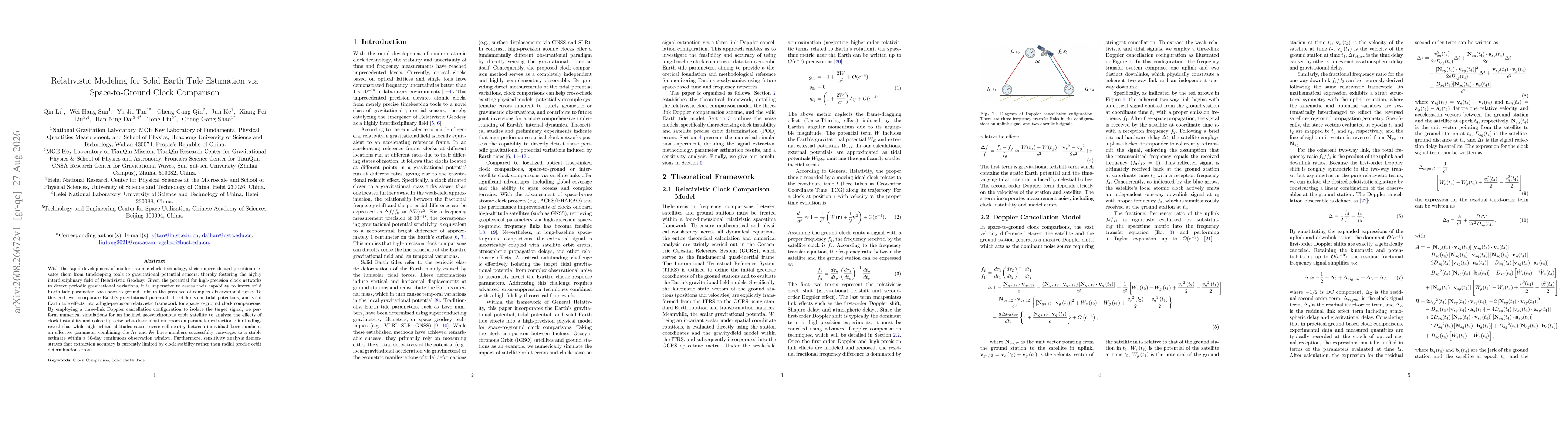 Thumbnail for Relativistic Modeling for Solid Earth Tide Estimation via Space-to-Ground Clock Comparison
