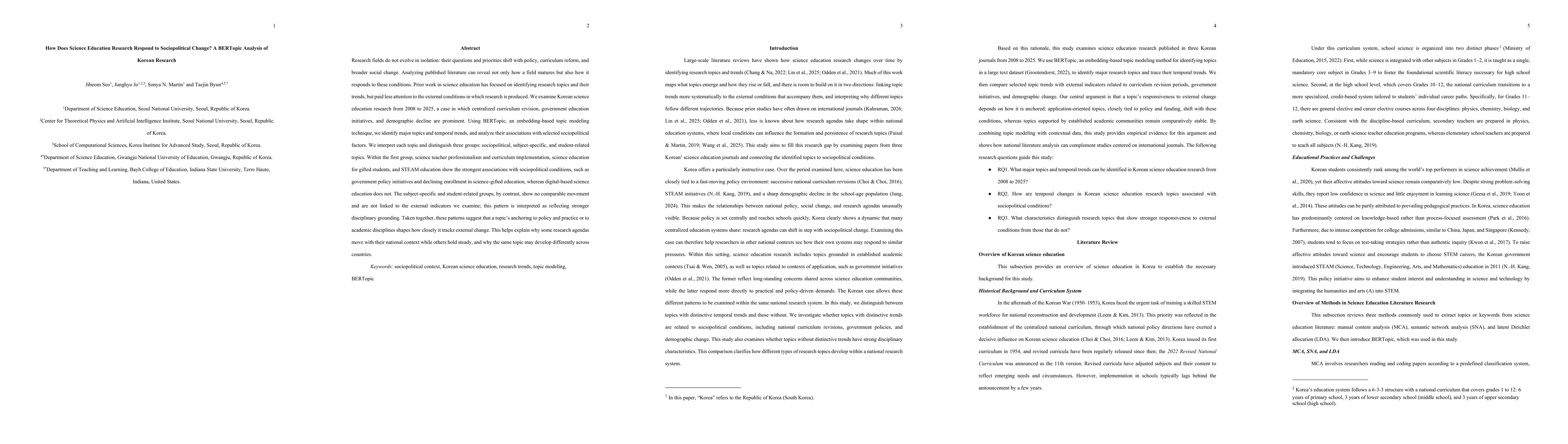 Thumbnail for How Does Science Education Research Respond to Sociopolitical Change? A BERTopic Analysis of Korean Research