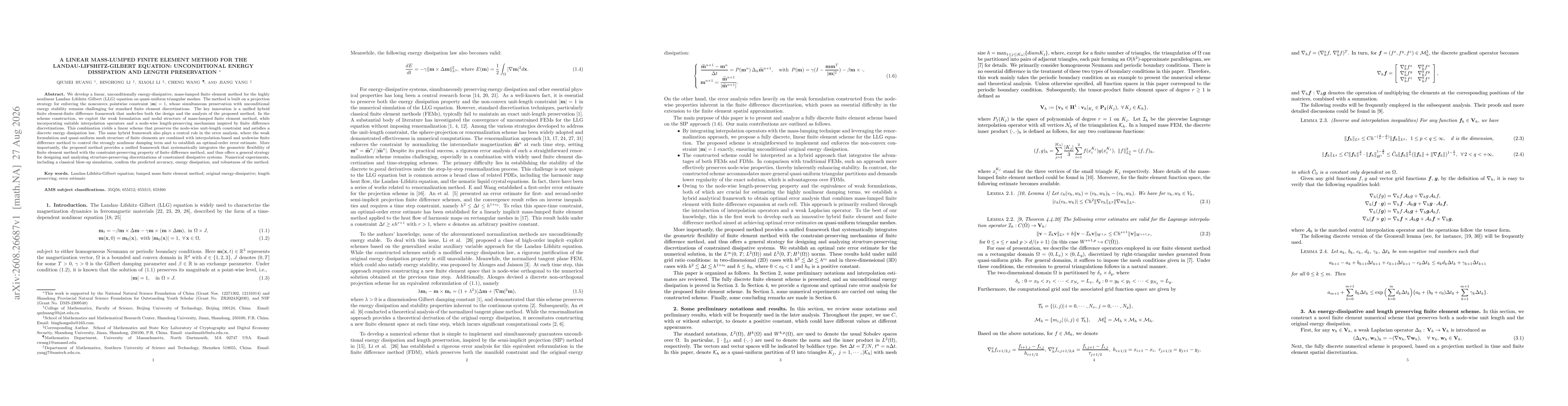 Thumbnail for A linear mass-lumped finite element method for the Landau-Lifshitz-Gilbert equation: unconditional energy dissipation and length preservation