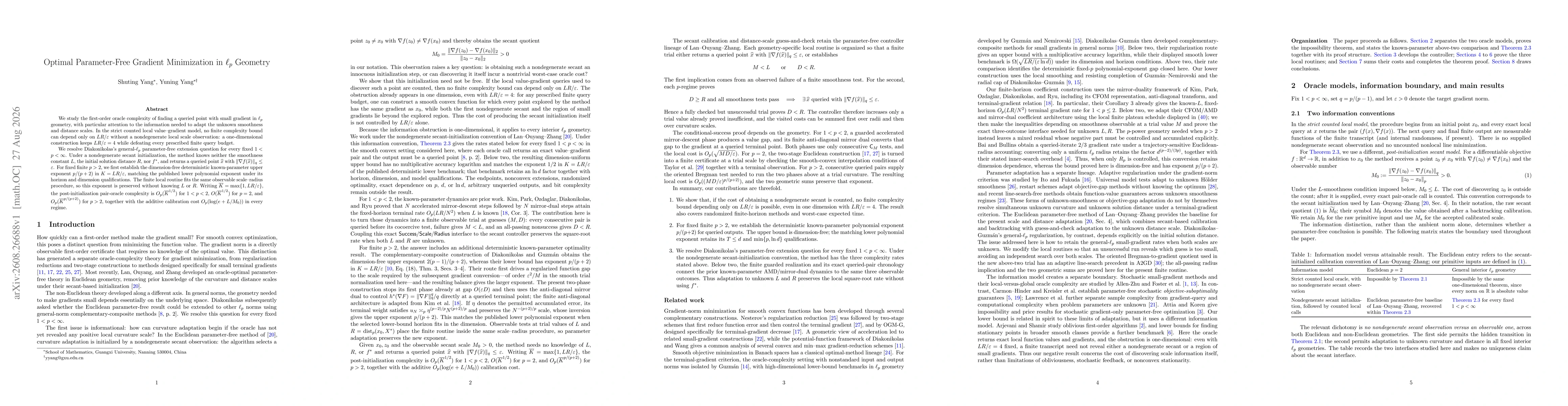 Thumbnail for Optimal Parameter-Free Gradient Minimization in $\ell_p$ Geometry