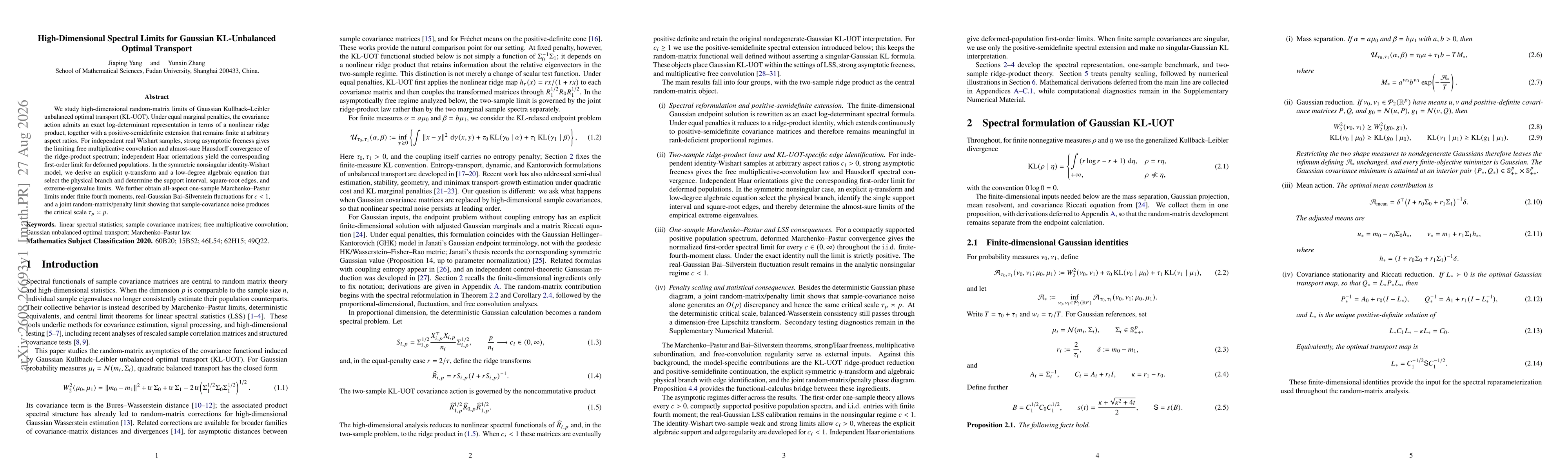 Thumbnail for High-Dimensional Spectral Limits for Gaussian KL-Unbalanced Optimal Transport