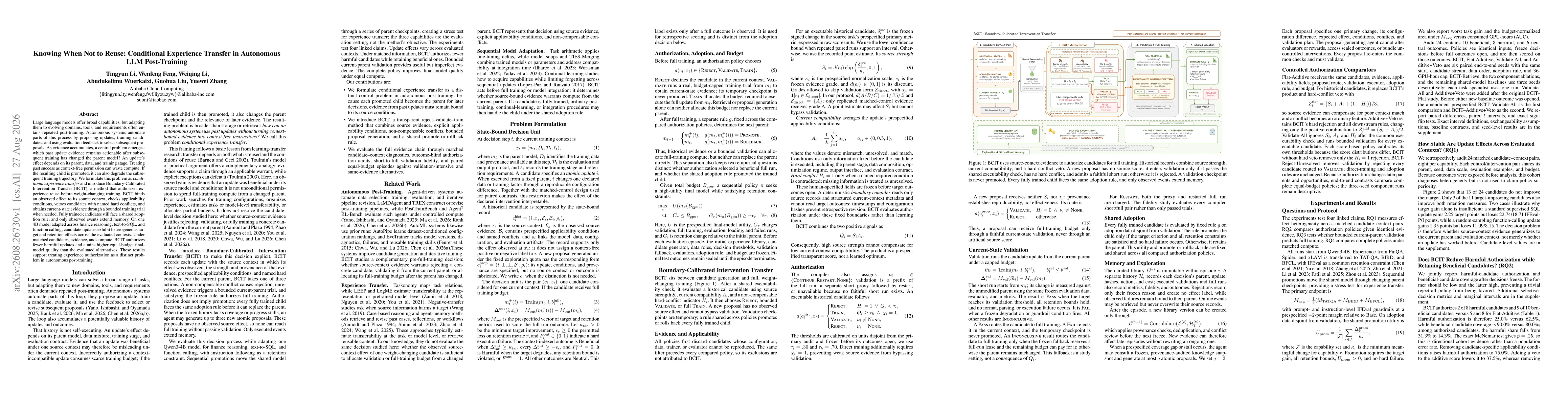 Thumbnail for Knowing When Not to Reuse: Conditional Experience Transfer in Autonomous LLM Post-Training