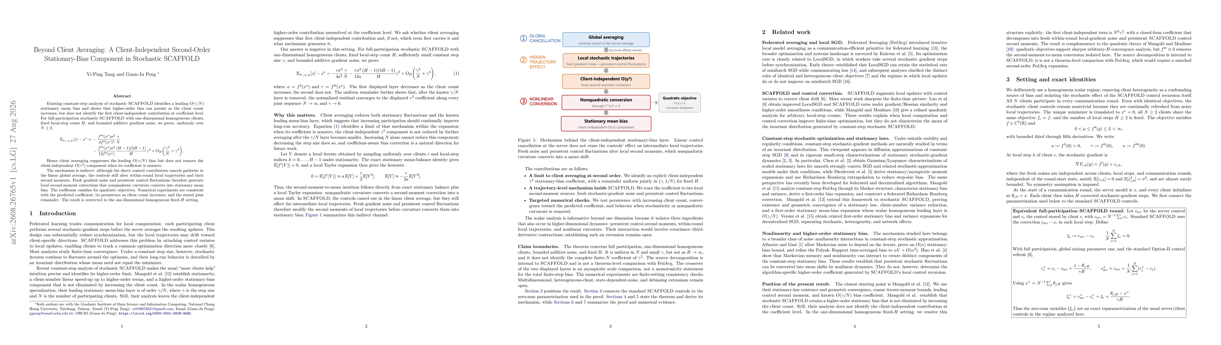Thumbnail for Beyond Client Averaging: A Client-Independent Second-Order Stationary-Bias Component in Stochastic SCAFFOLD