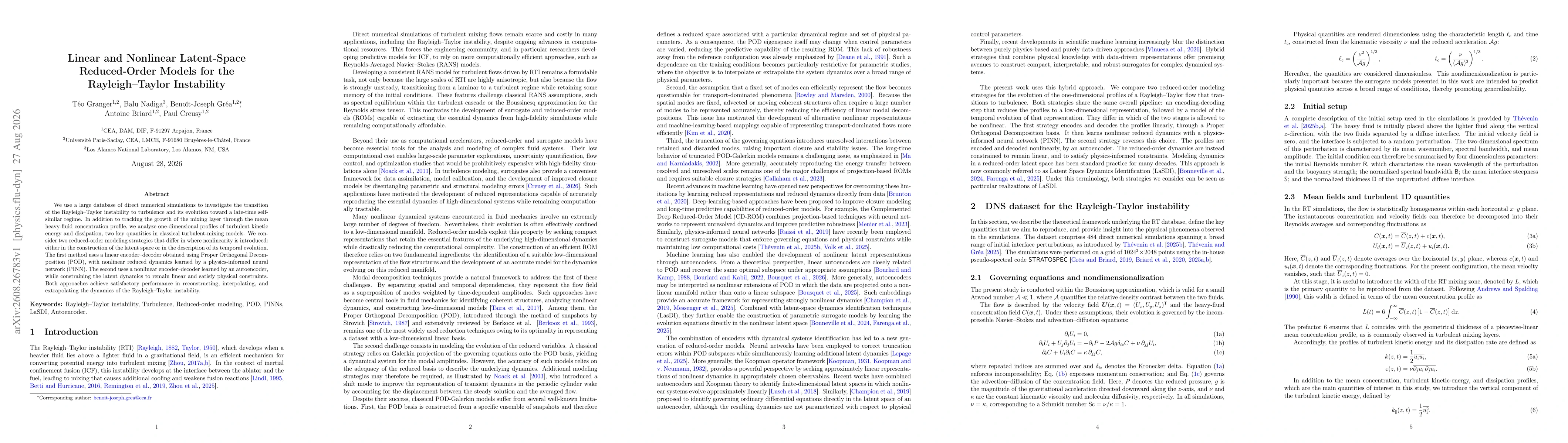 Thumbnail for Linear and Nonlinear Latent-Space Reduced-Order Models for the Rayleigh--Taylor Instability