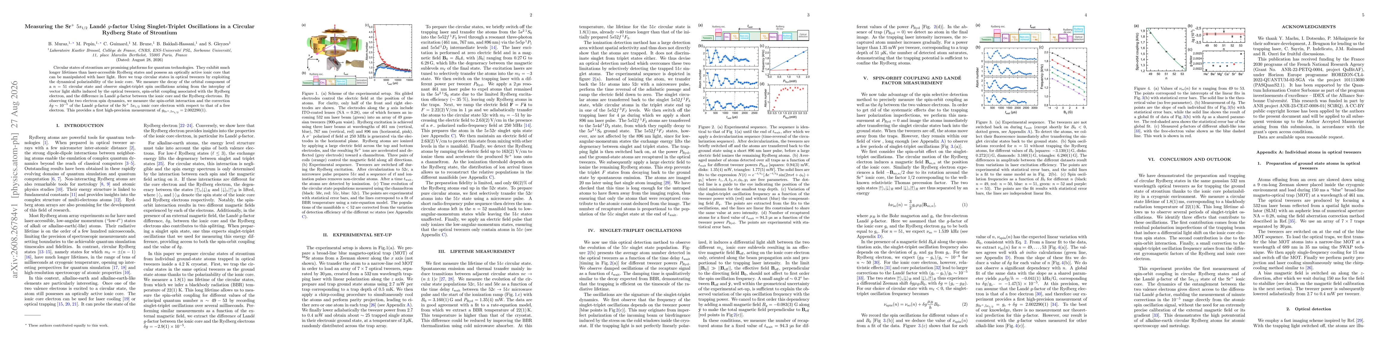 Thumbnail for Measuring the Sr$^+$ 5s$_{1/2}$ Landé $g$-factor Using Singlet-Triplet Oscillations in a Circular Rydberg State of Strontium