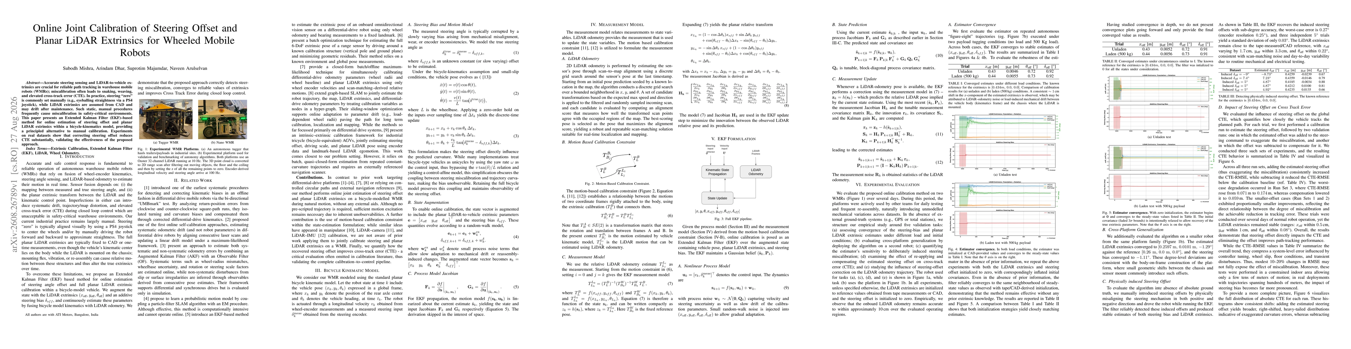 Thumbnail for Online Joint Calibration of Steering Offset and Planar LiDAR Extrinsics for Wheeled Mobile Robots