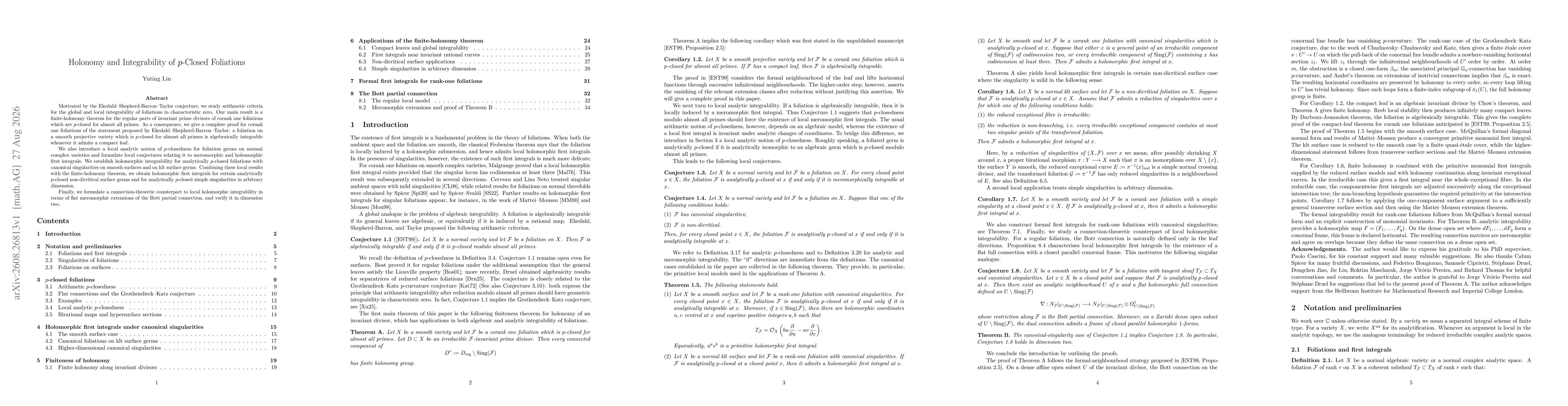 Thumbnail for Holonomy and Integrability of $p$-Closed Foliations