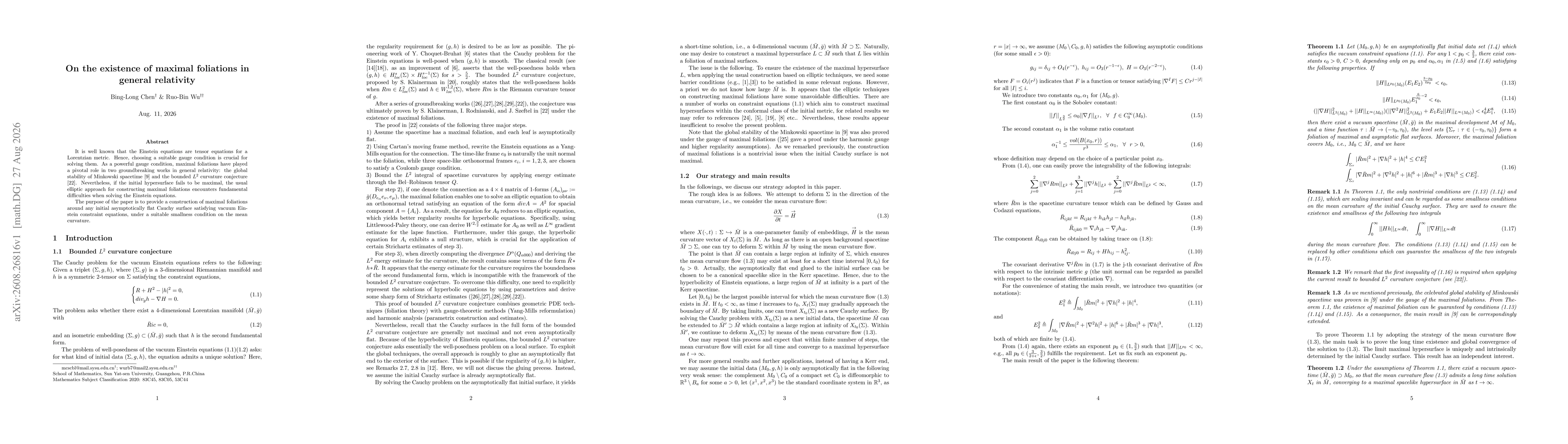 Thumbnail for On the existence of maximal foliations in general relativity