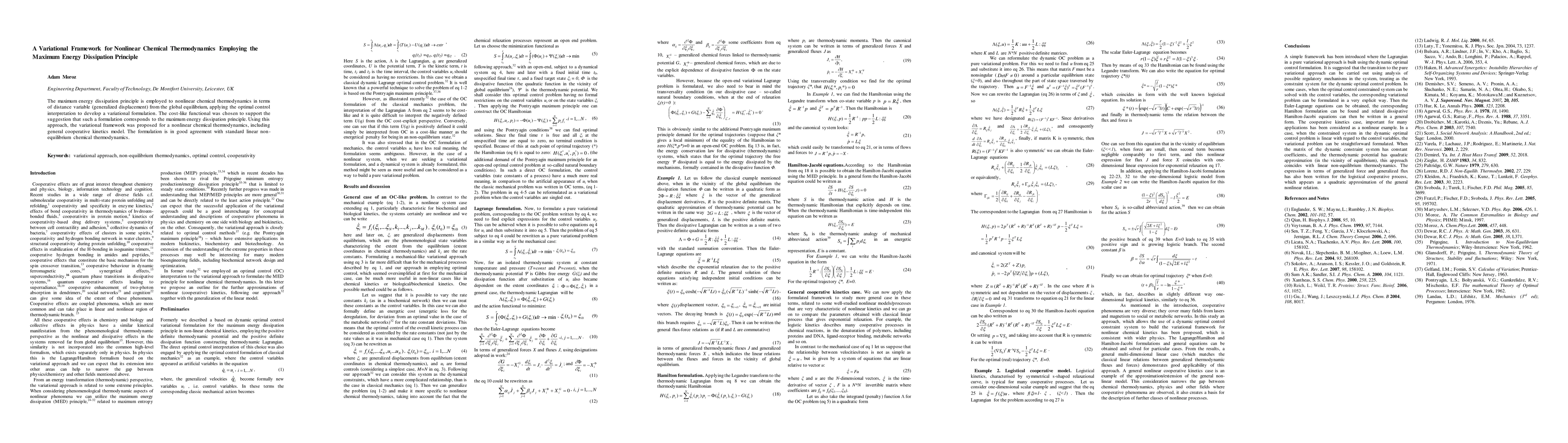 Thumbnail for A Variational Framework for Nonlinear Chemical Thermodynamics Employing the Maximum Energy Dissipation Principle