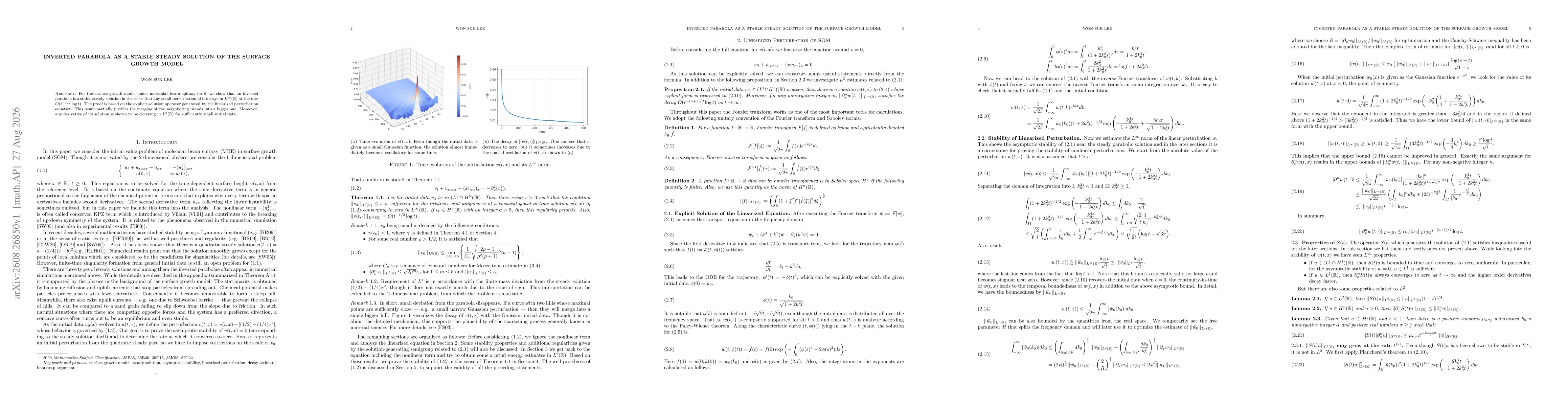 Thumbnail for Inverted Parabola as a Stable Steady Solution of the Surface Growth Model