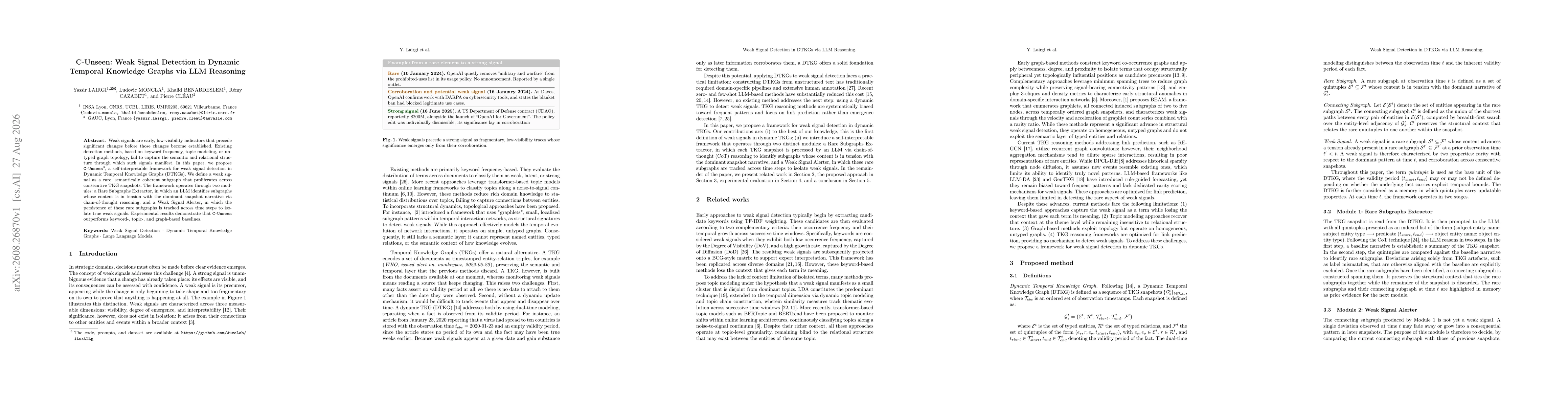 Thumbnail for C-Unseen: Weak Signal Detection in Dynamic Temporal Knowledge Graphs via LLM Reasoning