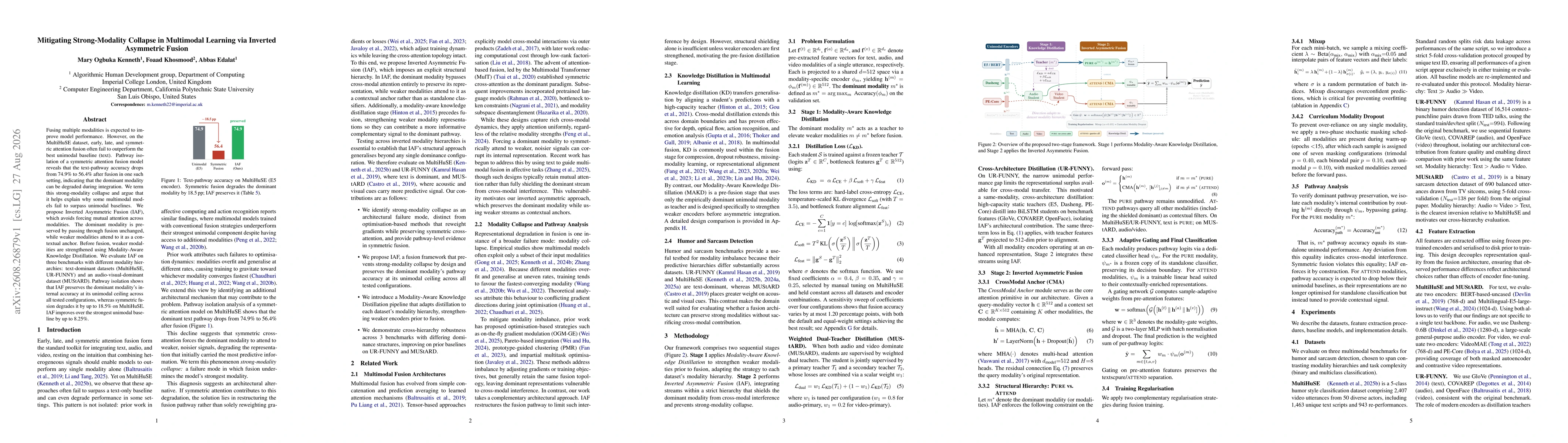 Thumbnail for Mitigating Strong-Modality Collapse in Multimodal Learning via Inverted Asymmetric Fusion