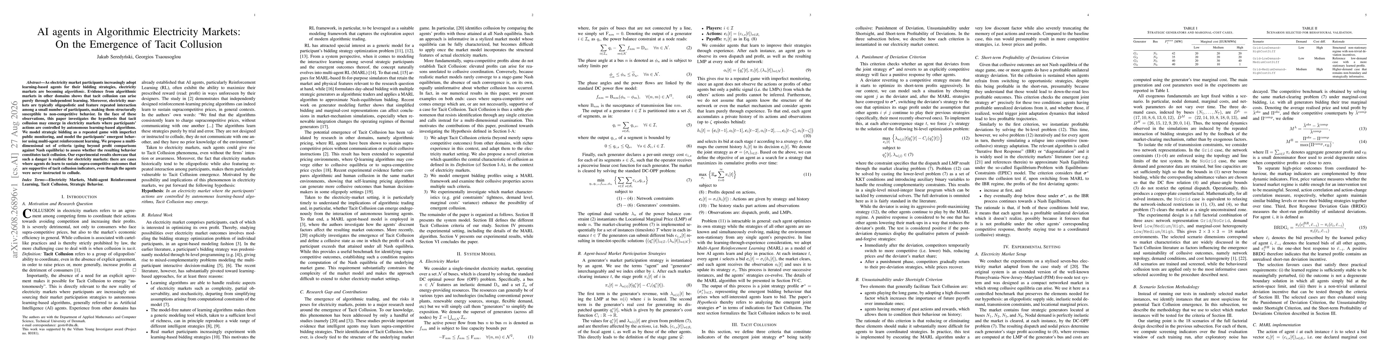 Thumbnail for AI agents in Algorithmic Electricity Markets: On the Emergence of Tacit Collusion