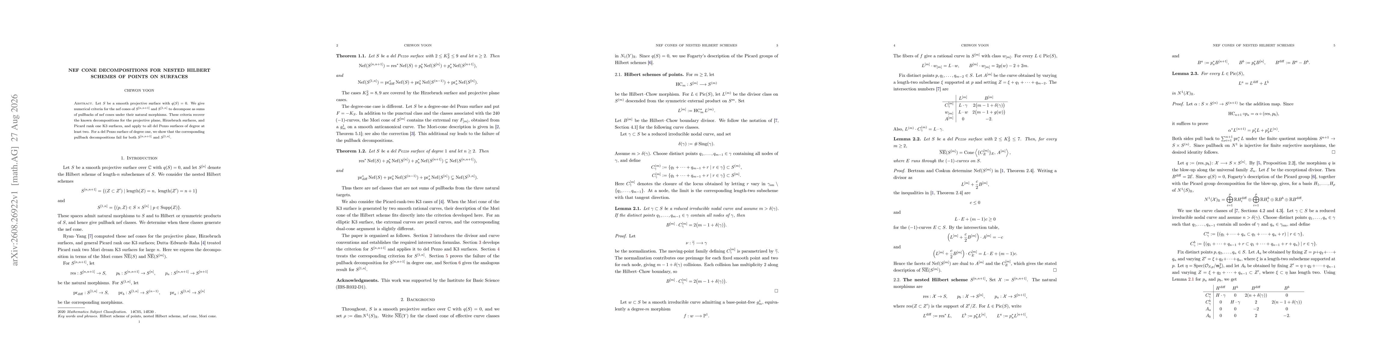 Thumbnail for Nef cone decompositions for nested Hilbert schemes of points on surfaces