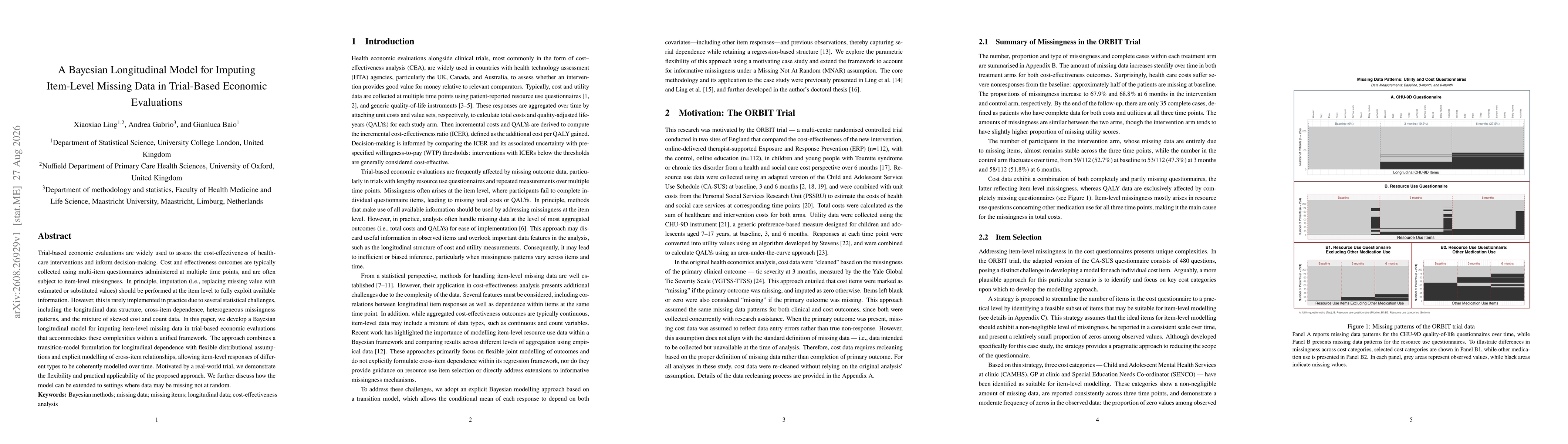 Thumbnail for A Bayesian Longitudinal Model for Imputing Item-Level Missing Data in Trial-Based Economic Evaluations