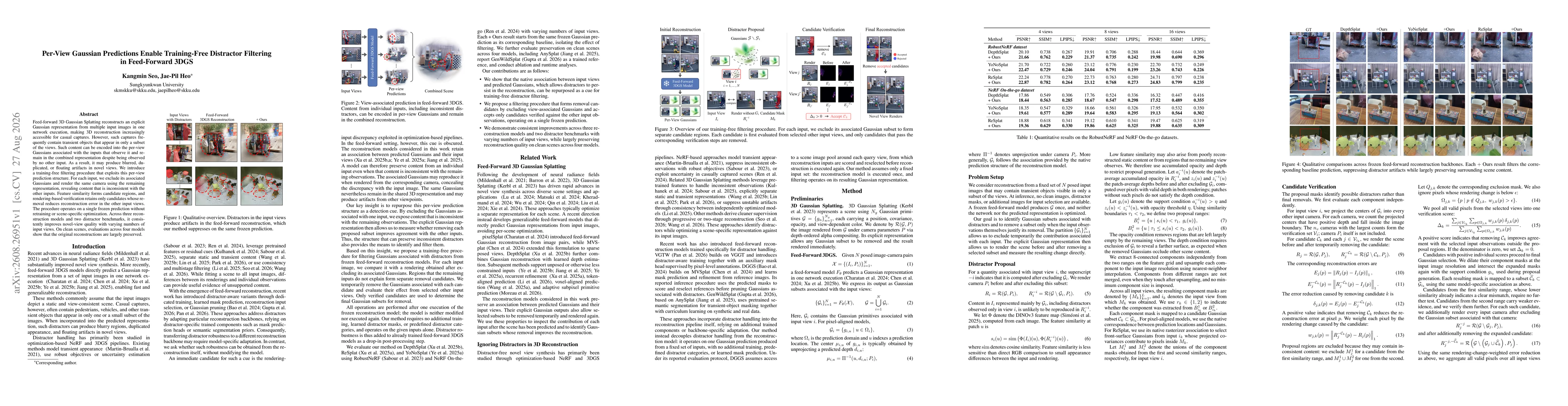 Thumbnail for Per-View Gaussian Predictions Enable Training-Free Distractor Filtering in Feed-Forward 3DGS