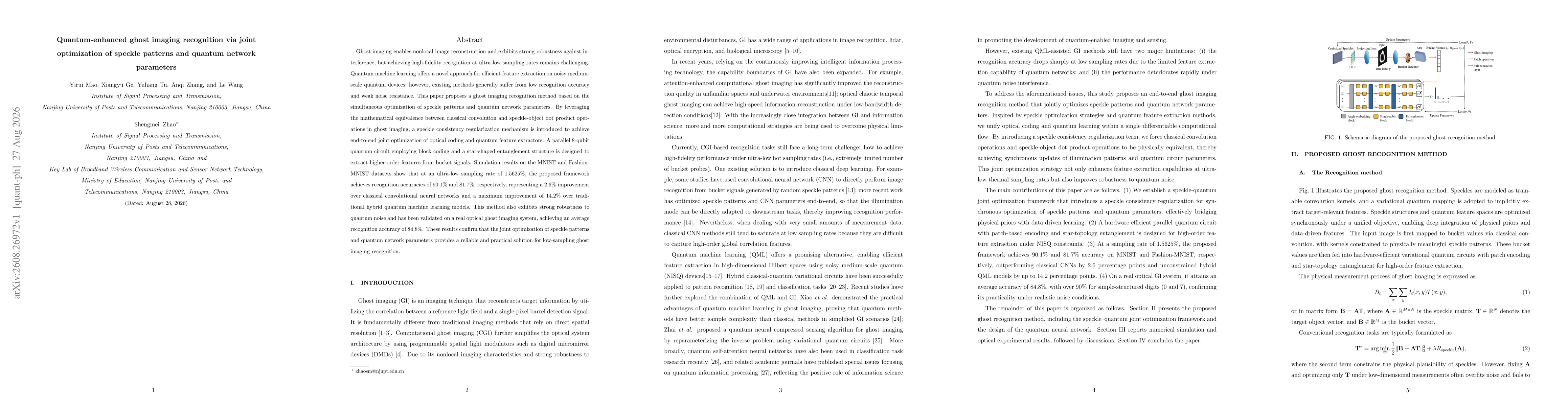 Thumbnail for Quantum-enhanced ghost imaging recognition via joint optimization of speckle patterns and quantum network parameters