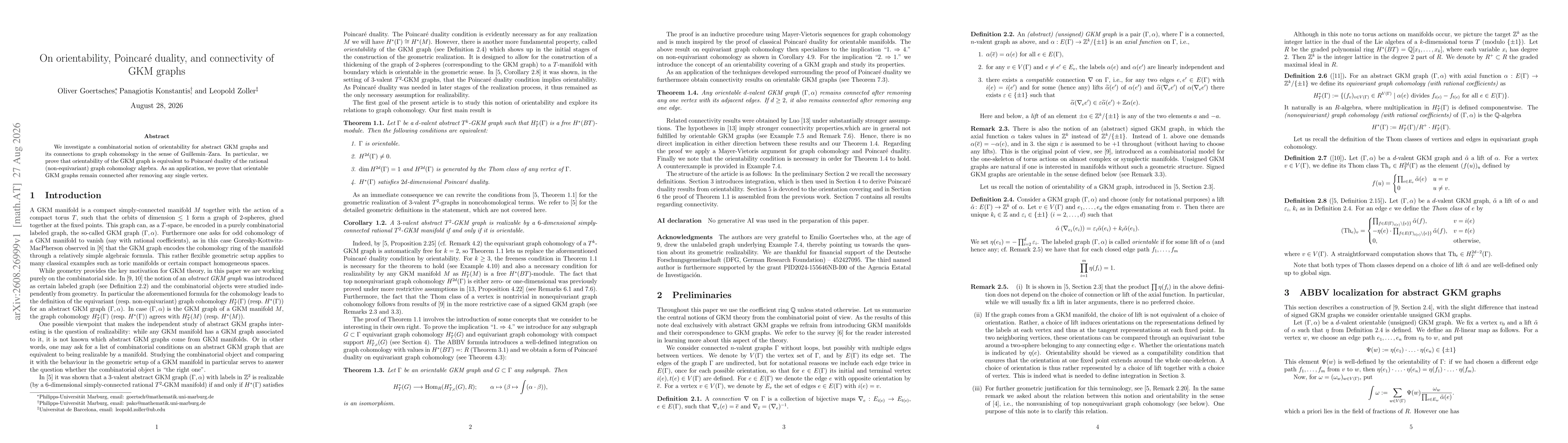 Thumbnail for On orientability, Poincaré duality, and connectivity of GKM graphs