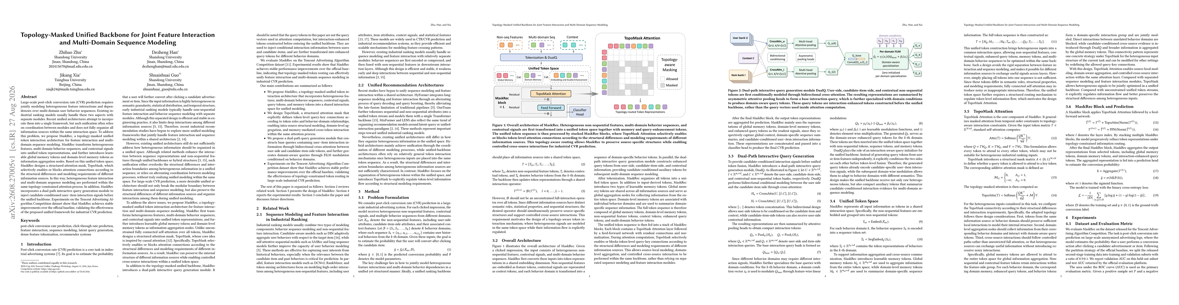 Thumbnail for Topology-Masked Unified Backbone for Joint Feature Interaction and Multi-Domain Sequence Modeling