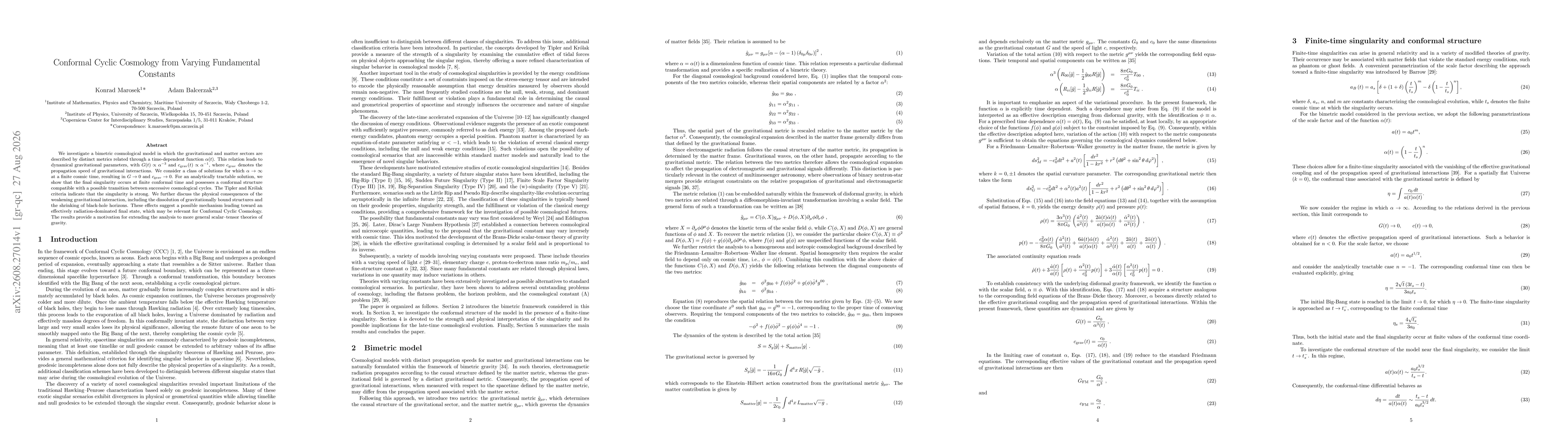 Thumbnail for Conformal Cyclic Cosmology from Varying Fundamental Constants