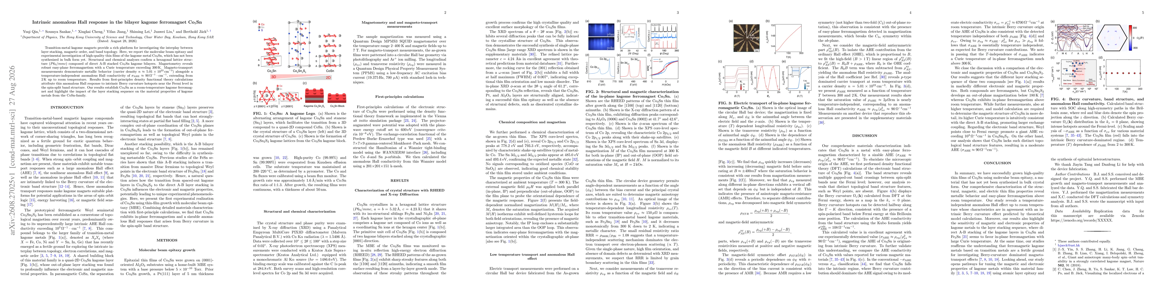 Thumbnail for Intrinsic anomalous Hall response in the bilayer kagome ferromagnet Co$_3$Sn