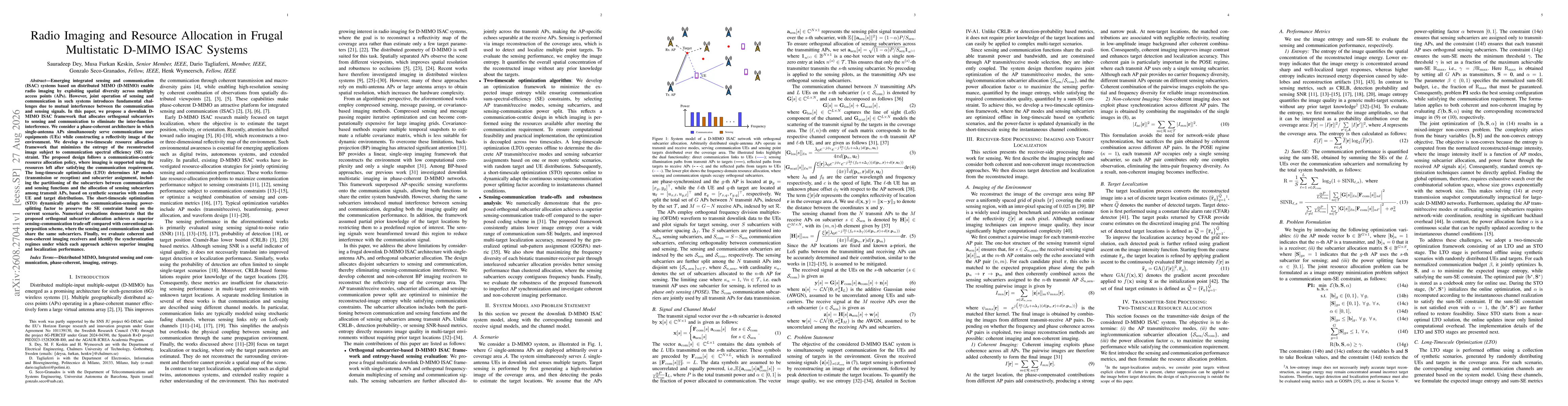 Thumbnail for Radio Imaging and Resource Allocation in Frugal Multistatic D-MIMO ISAC Systems