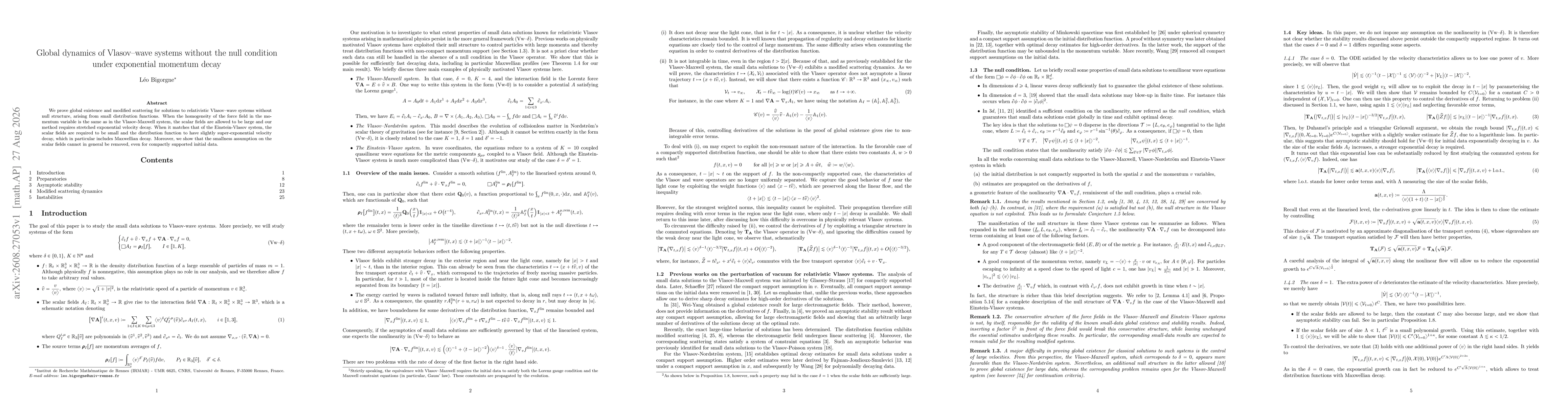 Thumbnail for Global dynamics of Vlasov--wave systems without the null condition under exponential momentum decay