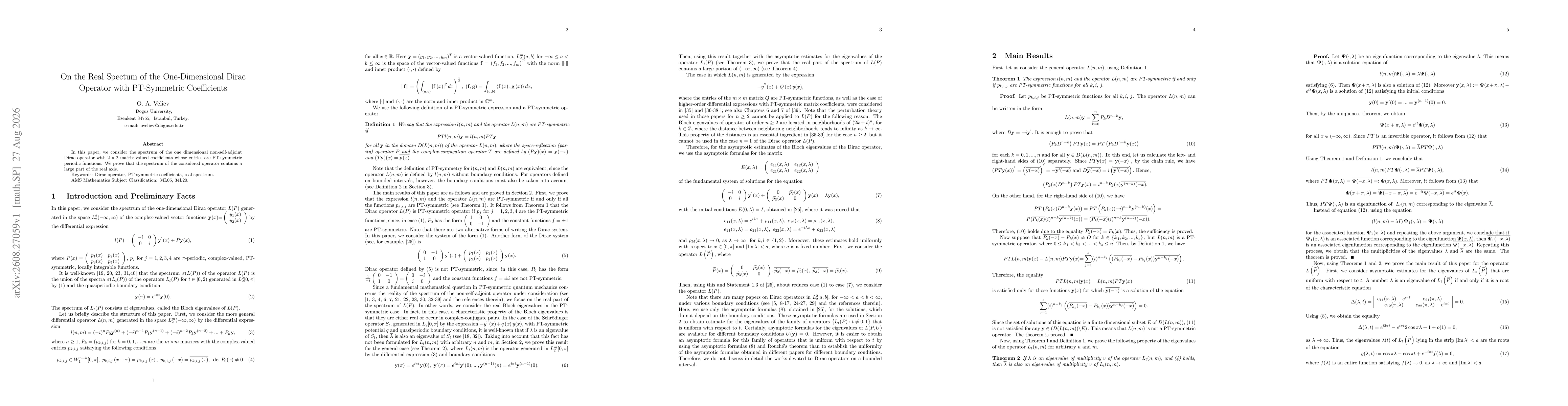 Thumbnail for On the Real Spectum of the One-Dimensional Dirac Operator with PT-Symmetric Coefficients