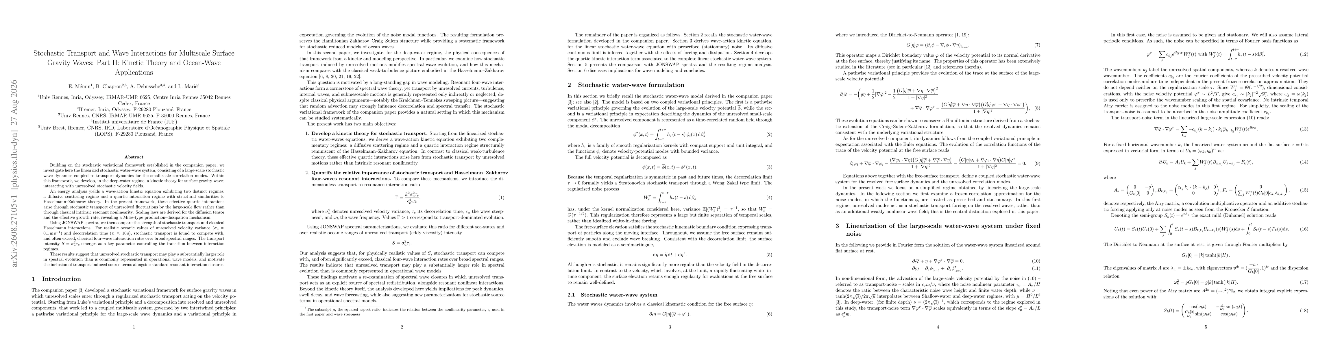 Thumbnail for Stochastic Transport and Wave Interactions for Multiscale Surface Gravity Waves: Part II: Kinetic Theory and Ocean-Wave Applications