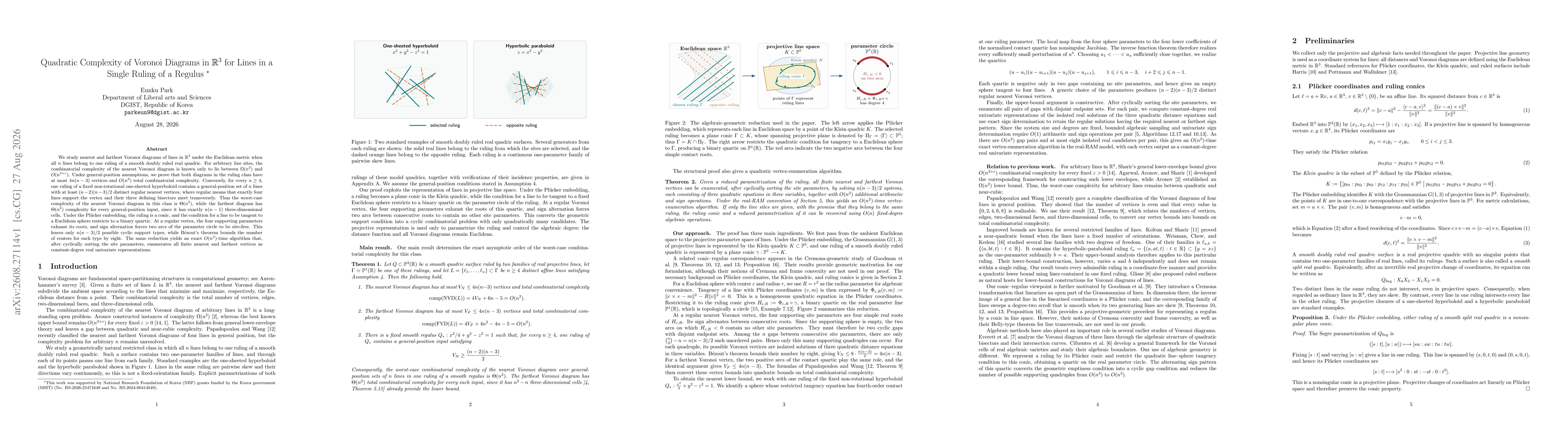 Thumbnail for Quadratic Complexity of Voronoi Diagrams in $\mathbb{R}^3$ for Lines in a Single Ruling of a Regulus