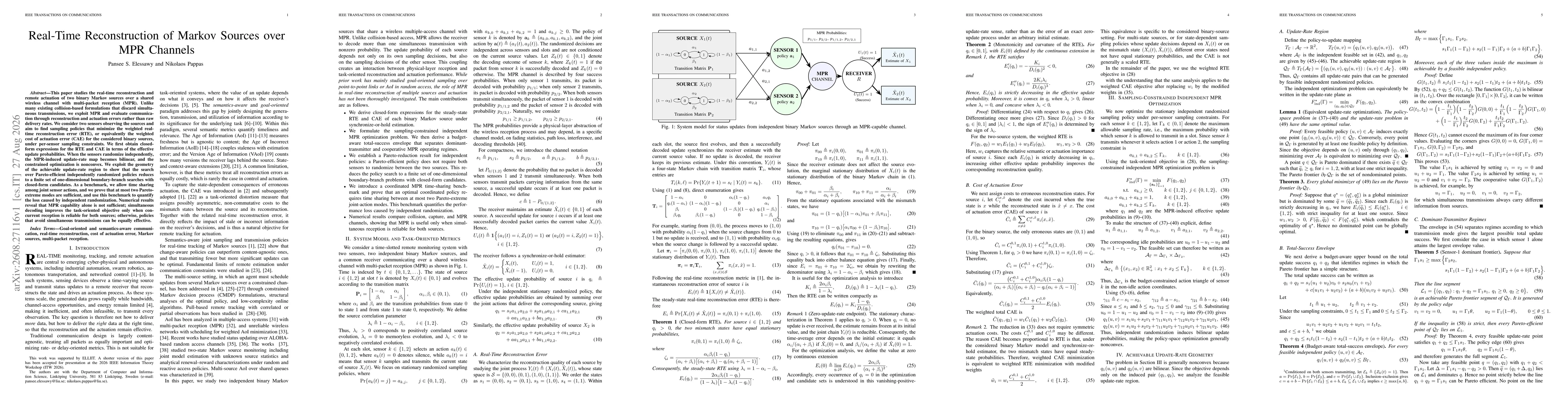 Thumbnail for Real-Time Reconstruction of Markov Sources over MPR Channels