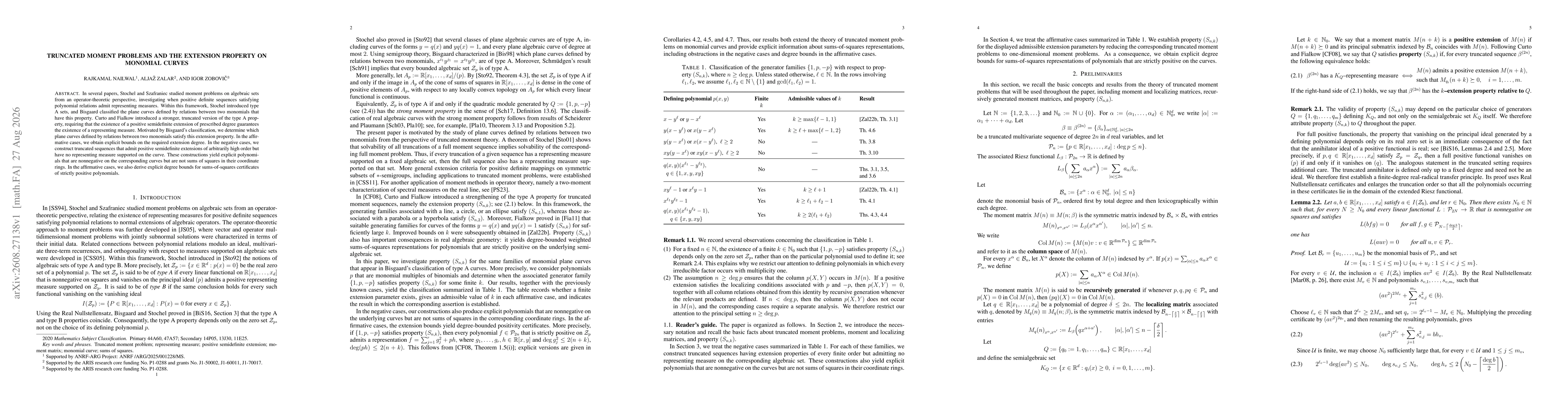 Thumbnail for Truncated Moment Problems and the Extension Property on Monomial Curves