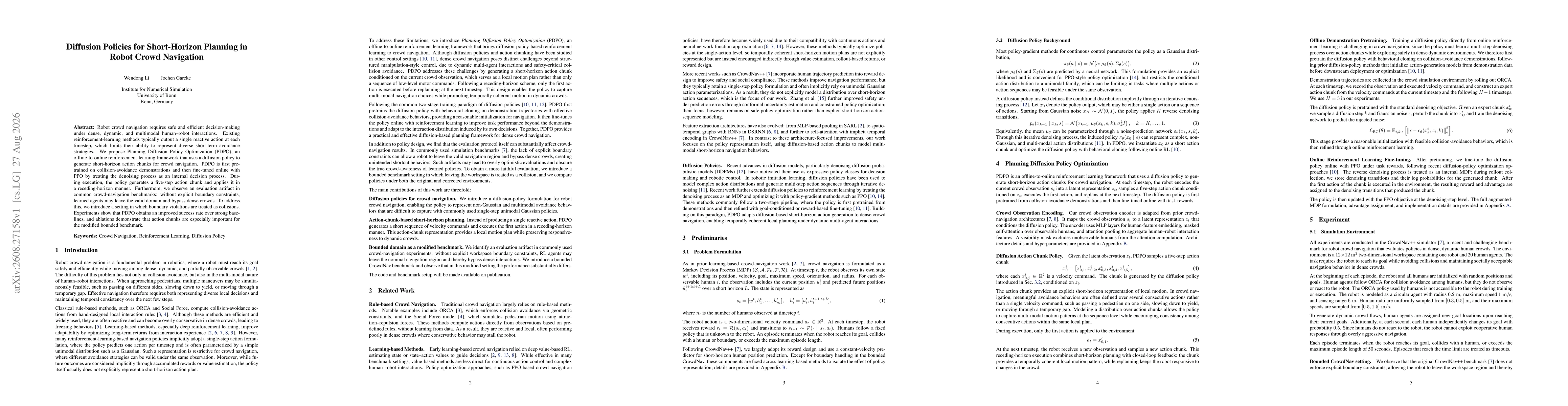 Thumbnail for Diffusion Policies for Short-Horizon Planning in Robot Crowd Navigation