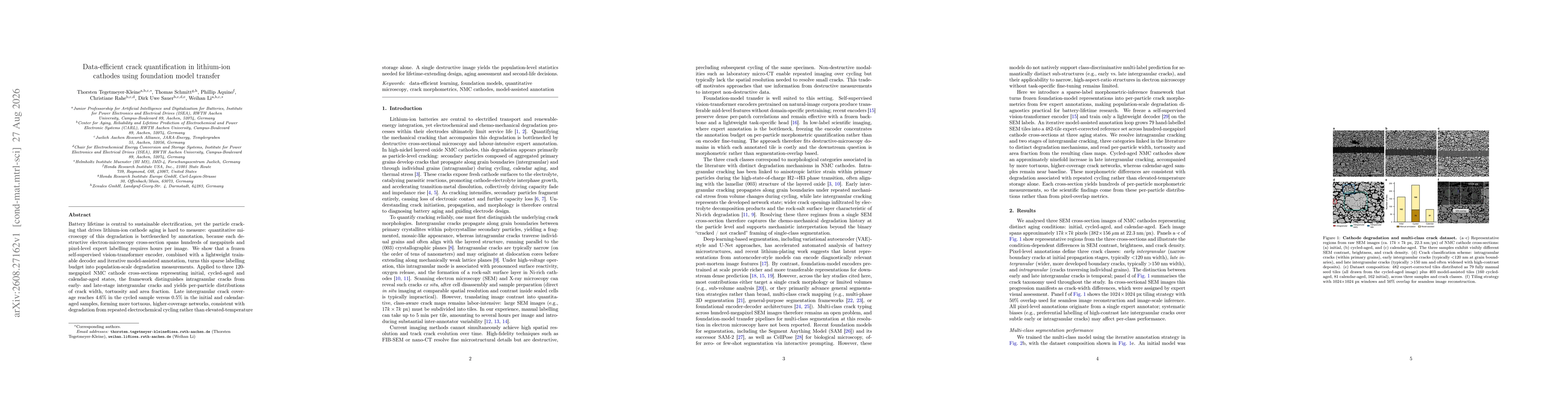 Thumbnail for Data-efficient crack quantification in lithium-ion cathodes using foundation model transfer