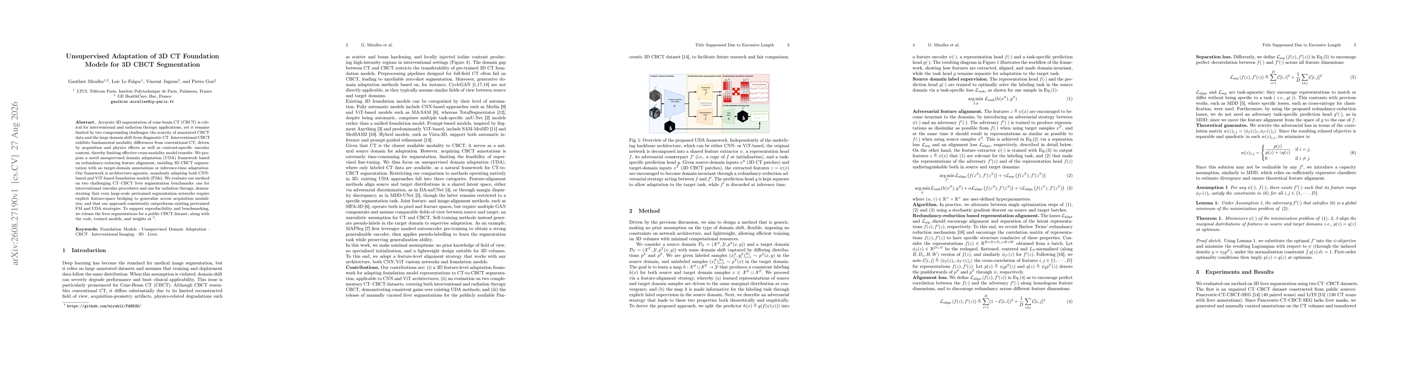Thumbnail for Unsupervised Adaptation of 3D CT Foundation Models for 3D CBCT Segmentation