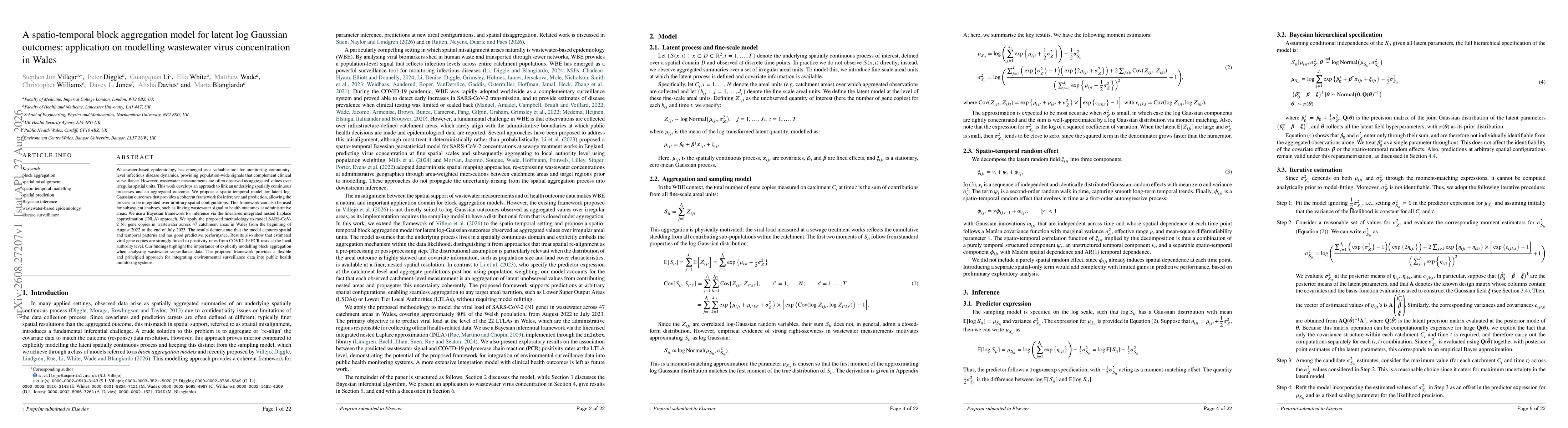 Thumbnail for A spatio-temporal block aggregation model for latent log Gaussian outcomes: application on modelling wastewater virus concentration in Wales