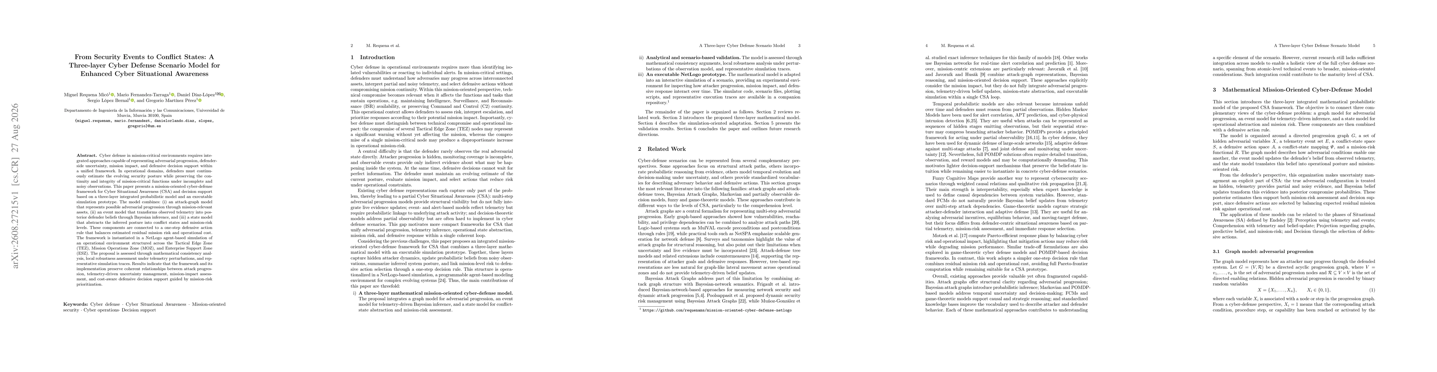 Thumbnail for From Security Events to Conflict States: A Three-layer Cyber Defense Scenario Model for Enhanced Cyber Situational Awareness