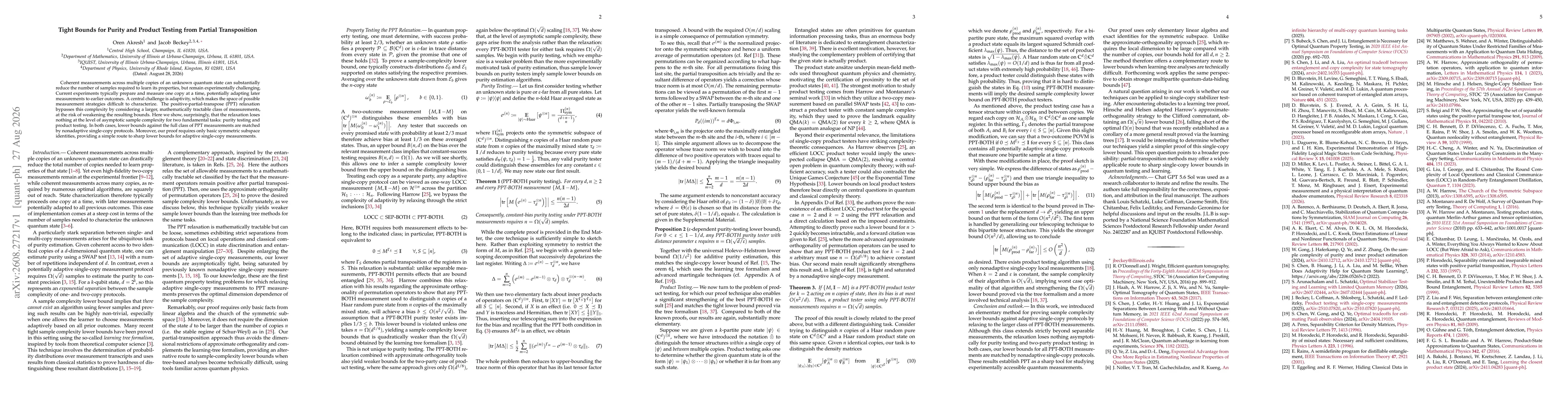 Thumbnail for Tight Bounds for Purity and Product Testing from Partial Transposition