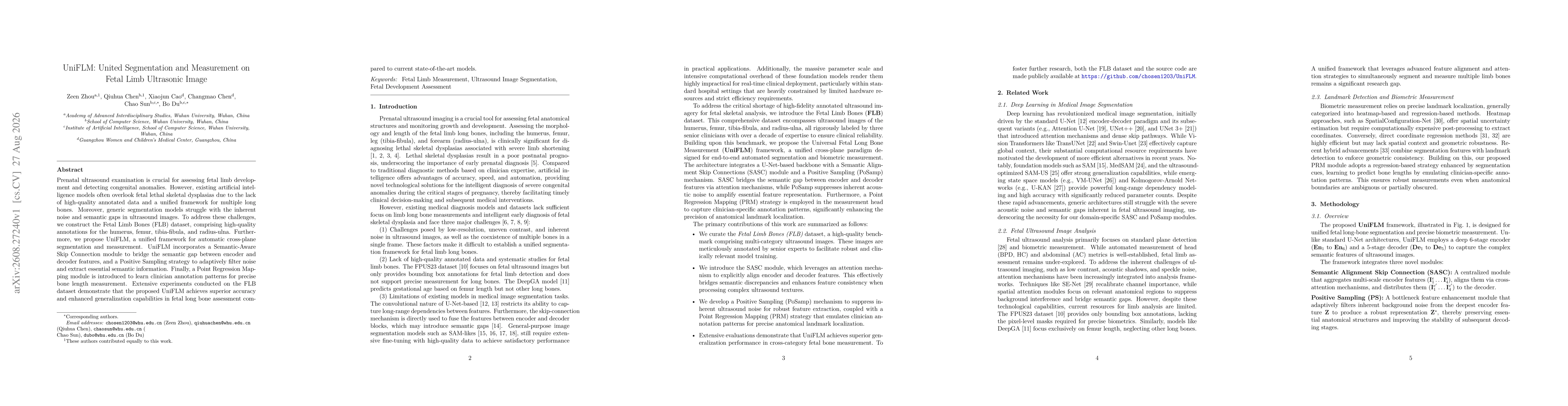 Thumbnail for UniFLM: United Segmentation and Measurement on Fetal Limb Ultrasonic Image