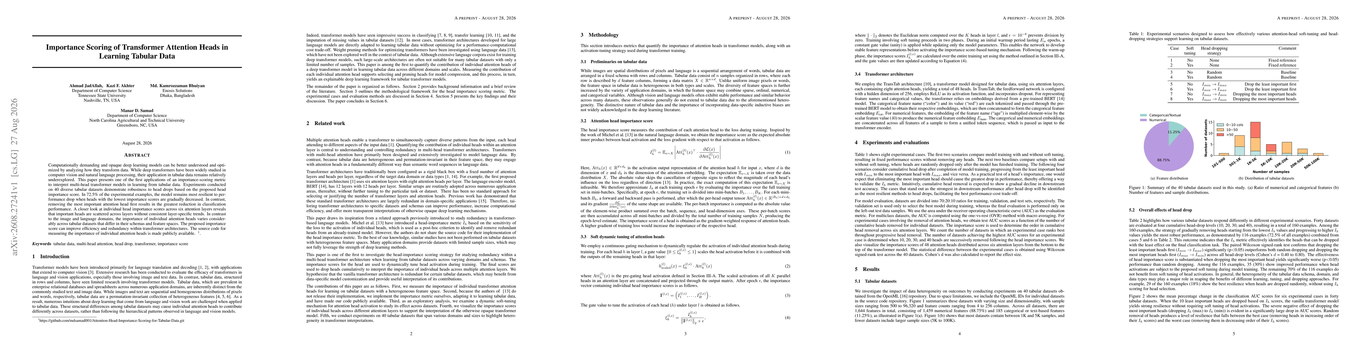 Thumbnail for Importance Scoring of Transformer Attention Heads in Learning Tabular Data