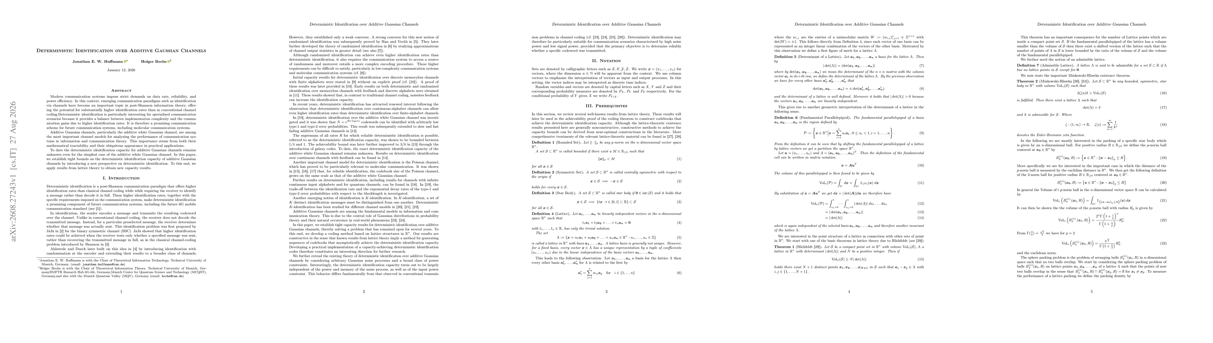 Thumbnail for Deterministic Identification over Additive Gaussian Channels