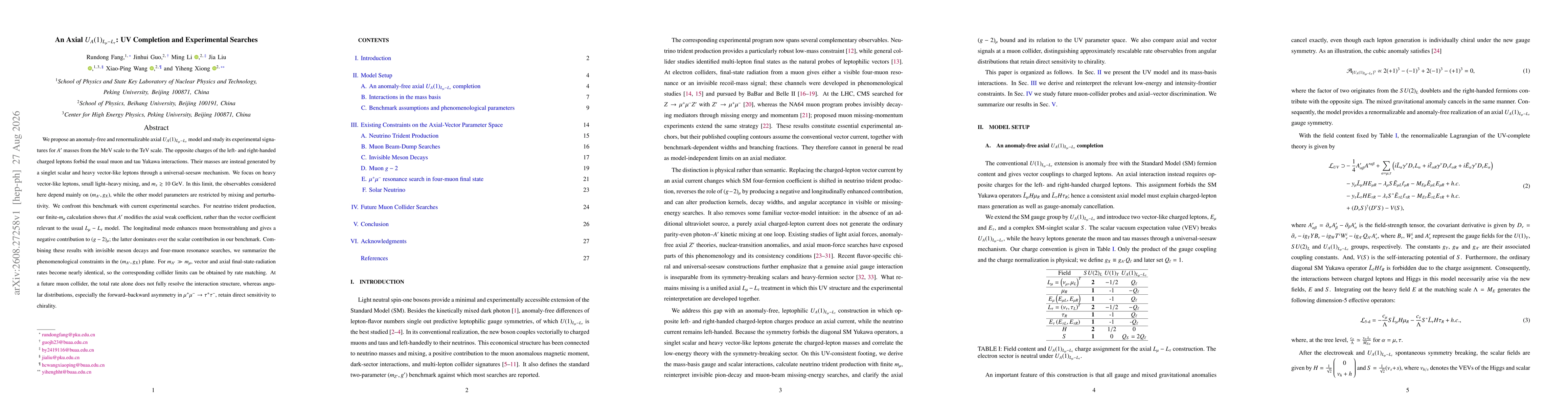 Thumbnail for An Axial $U_A(1)_{L_μ-L_τ}$: UV Completion and Experimental Searches