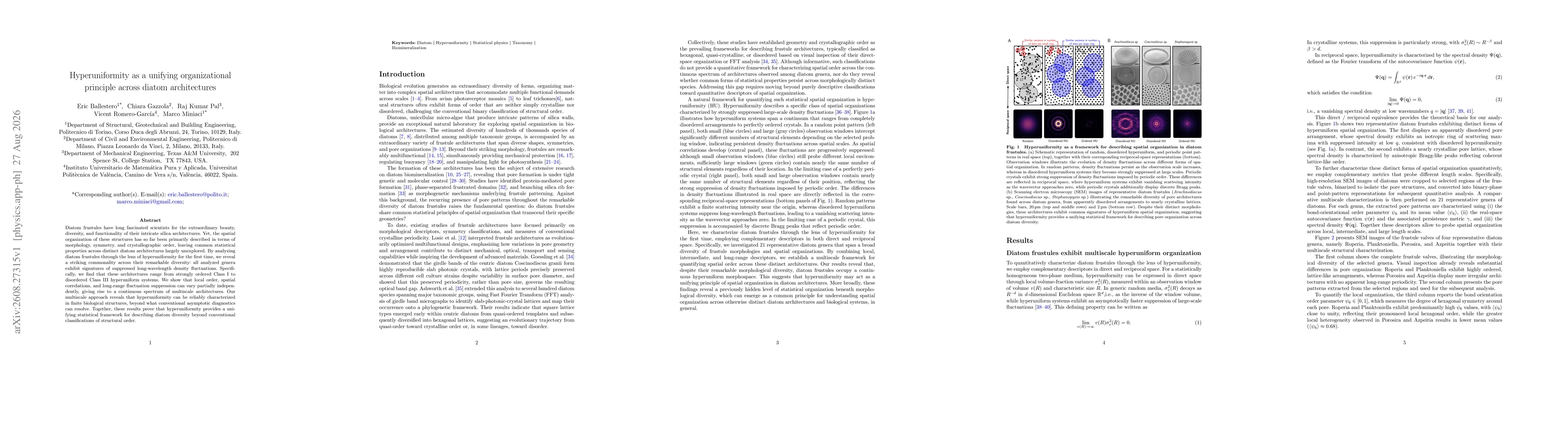 Thumbnail for Hyperuniformity as a unifying organizational principle across diatom architectures