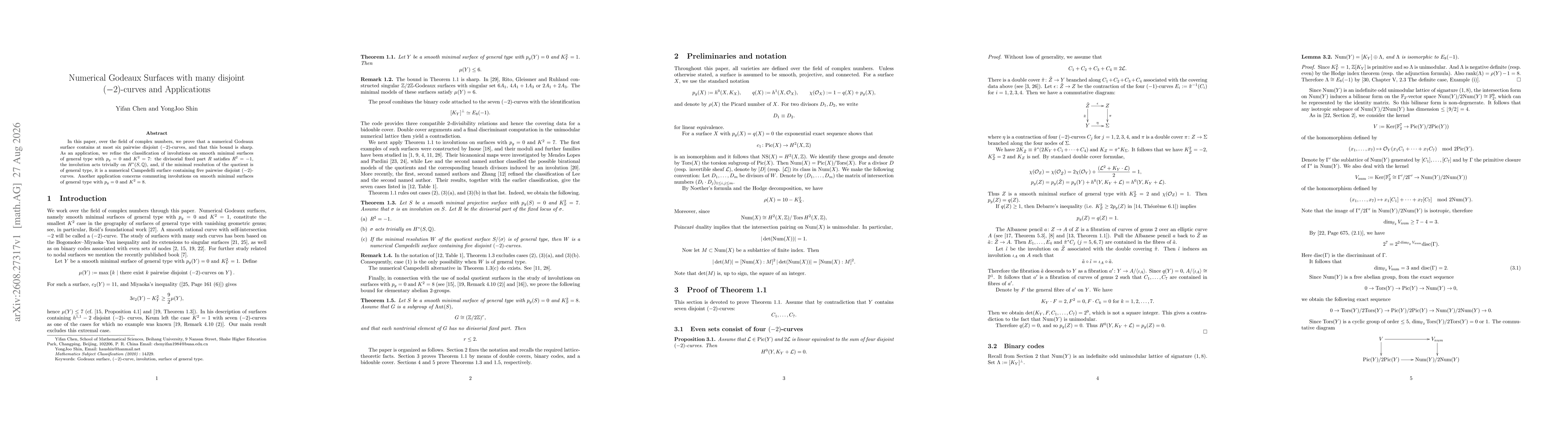 Thumbnail for Numerical Godeaux Surfaces with many disjoint $(-2)$-curves and Applications