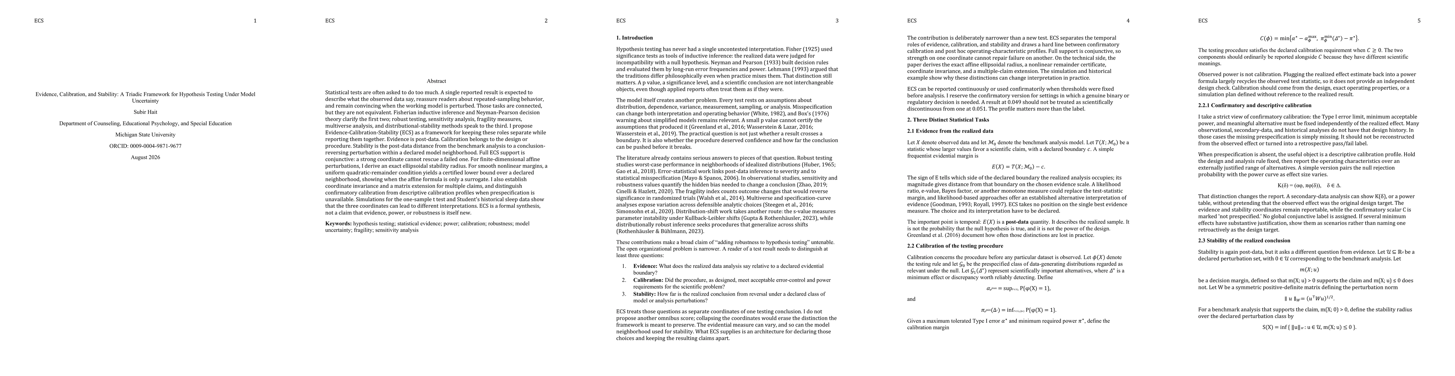 Thumbnail for Evidence, Calibration, and Stability: A Triadic Framework for Hypothesis Testing Under Model Uncertainty