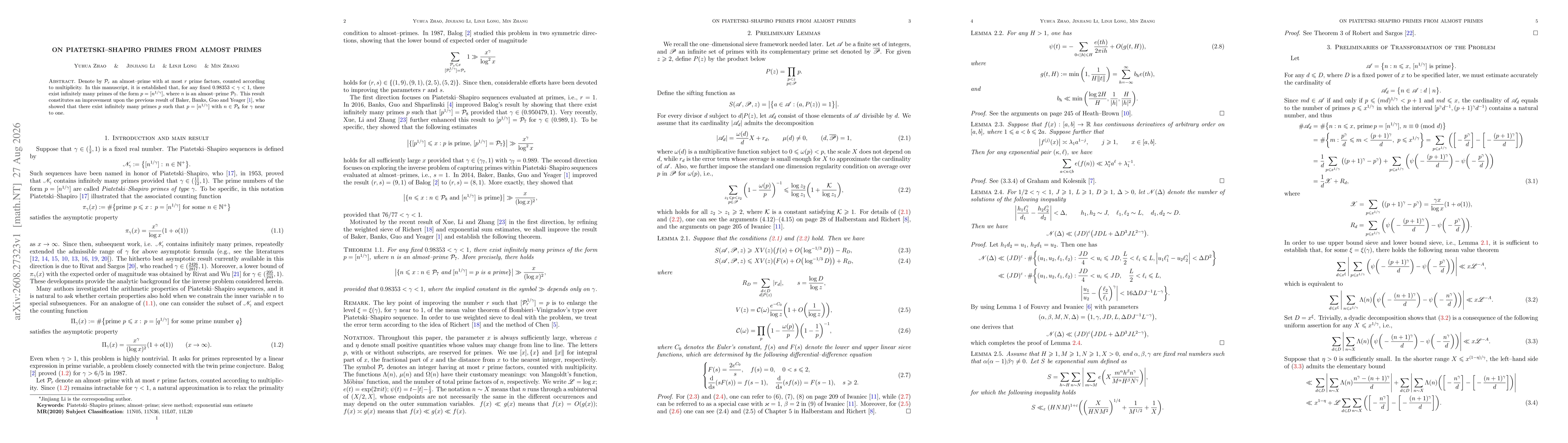 Thumbnail for On Piatetski-Shapiro primes from almost primes
