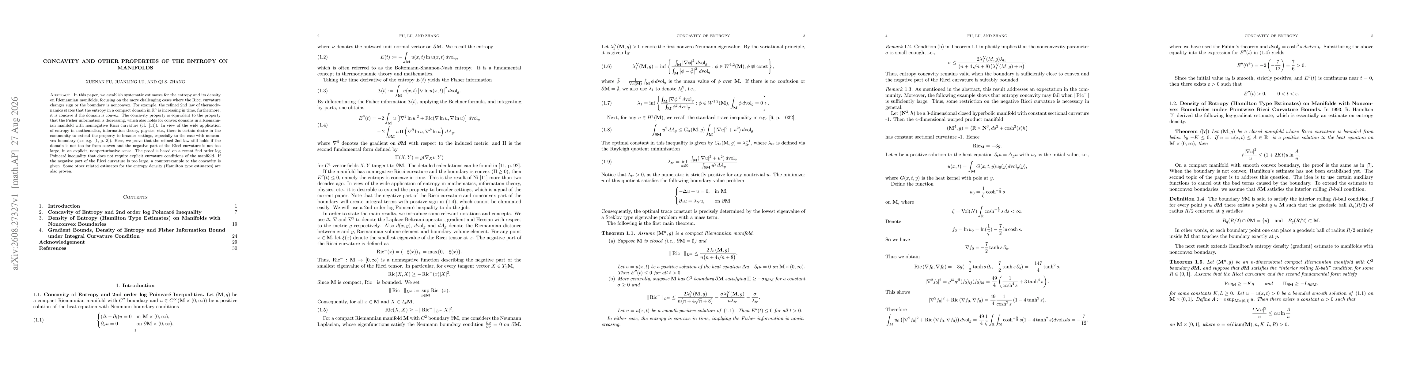 Thumbnail for Concavity and other properties of the entropy on manifolds