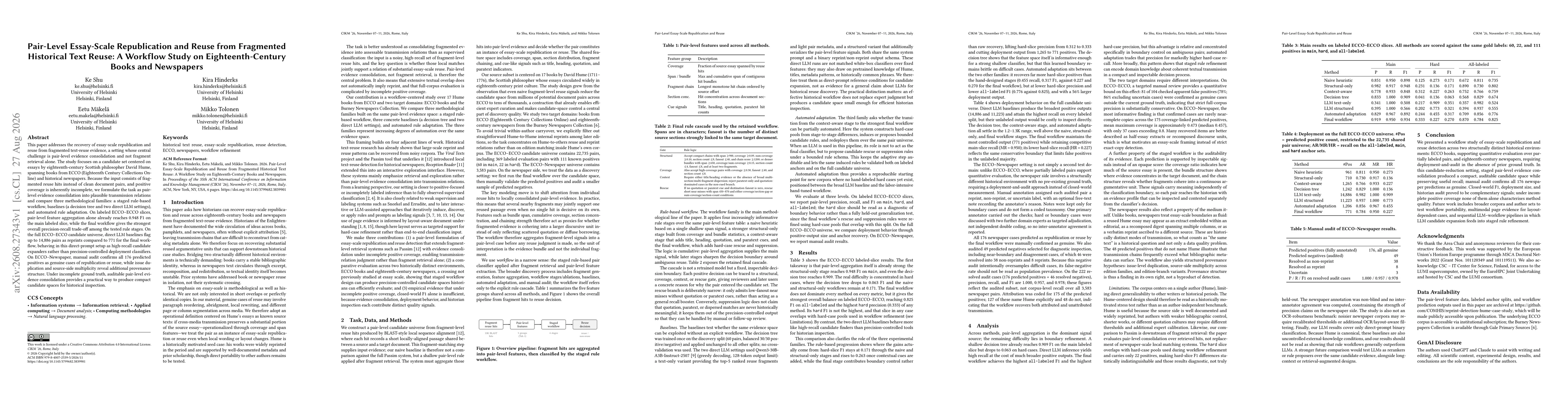 Thumbnail for Pair-Level Essay-Scale Republication and Reuse from Fragmented Historical Text Reuse: A Workflow Study on Eighteenth-Century Books and Newspapers
